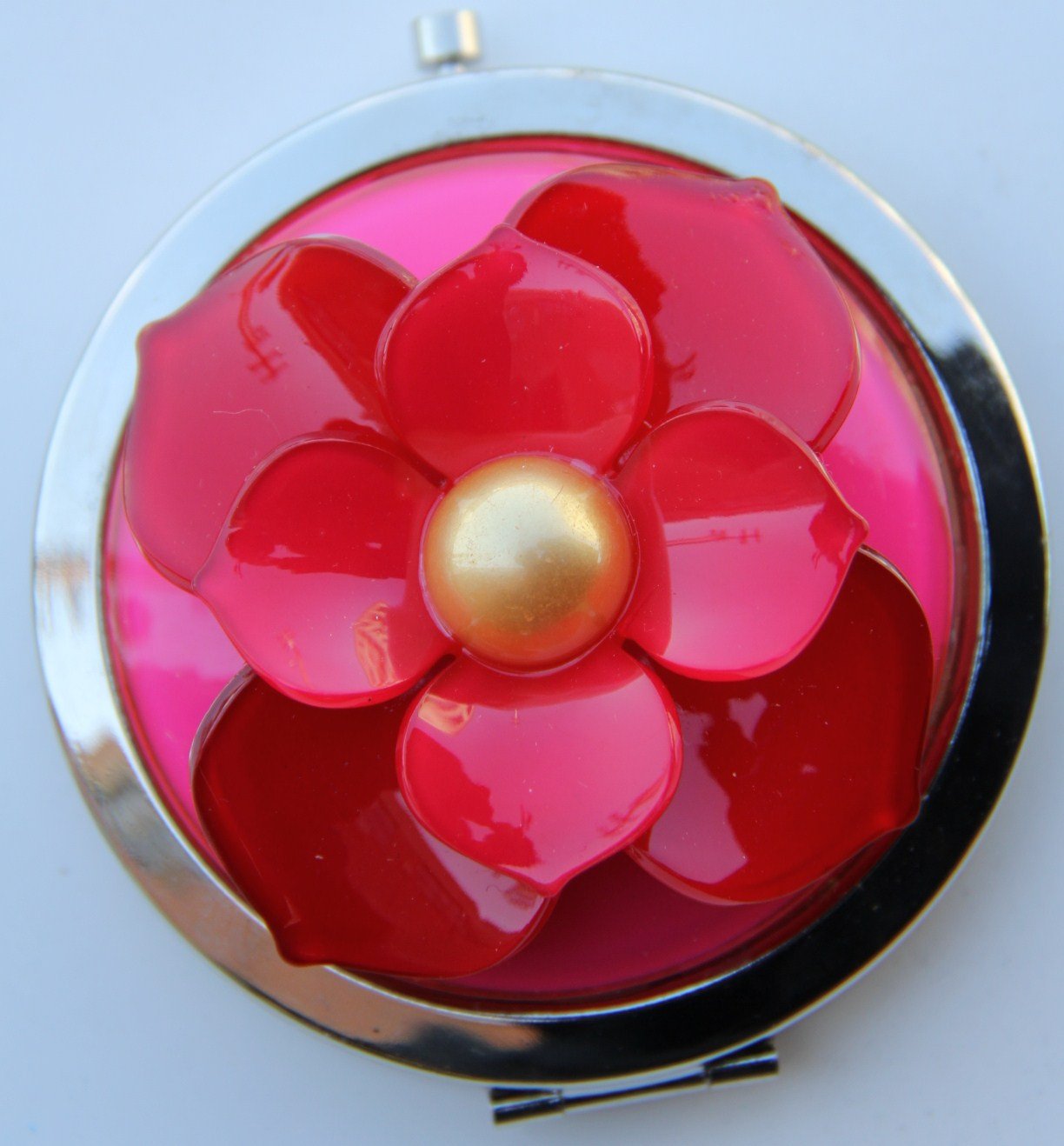 Gift Square Dcor Double Compact Mirror - HOT PINK Flower