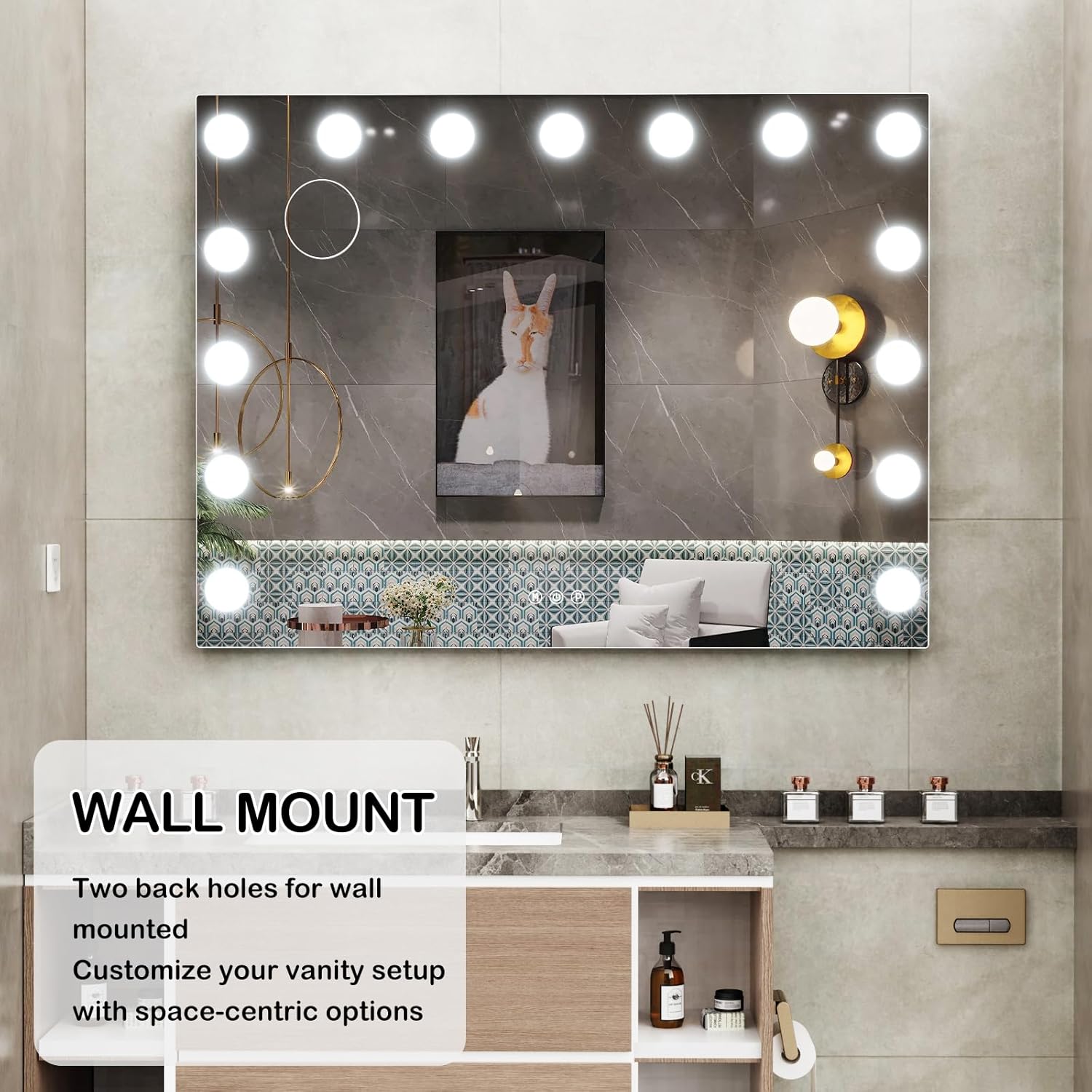 Vanity Mirror with 15 LED Makeup Lights and USB Charging Gold
