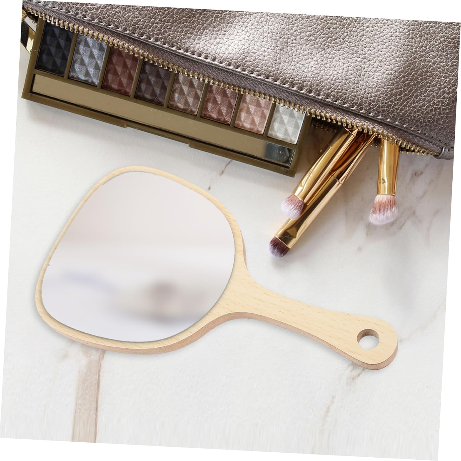 Beaupretty Wooden Handle Travel Mirror with Stand