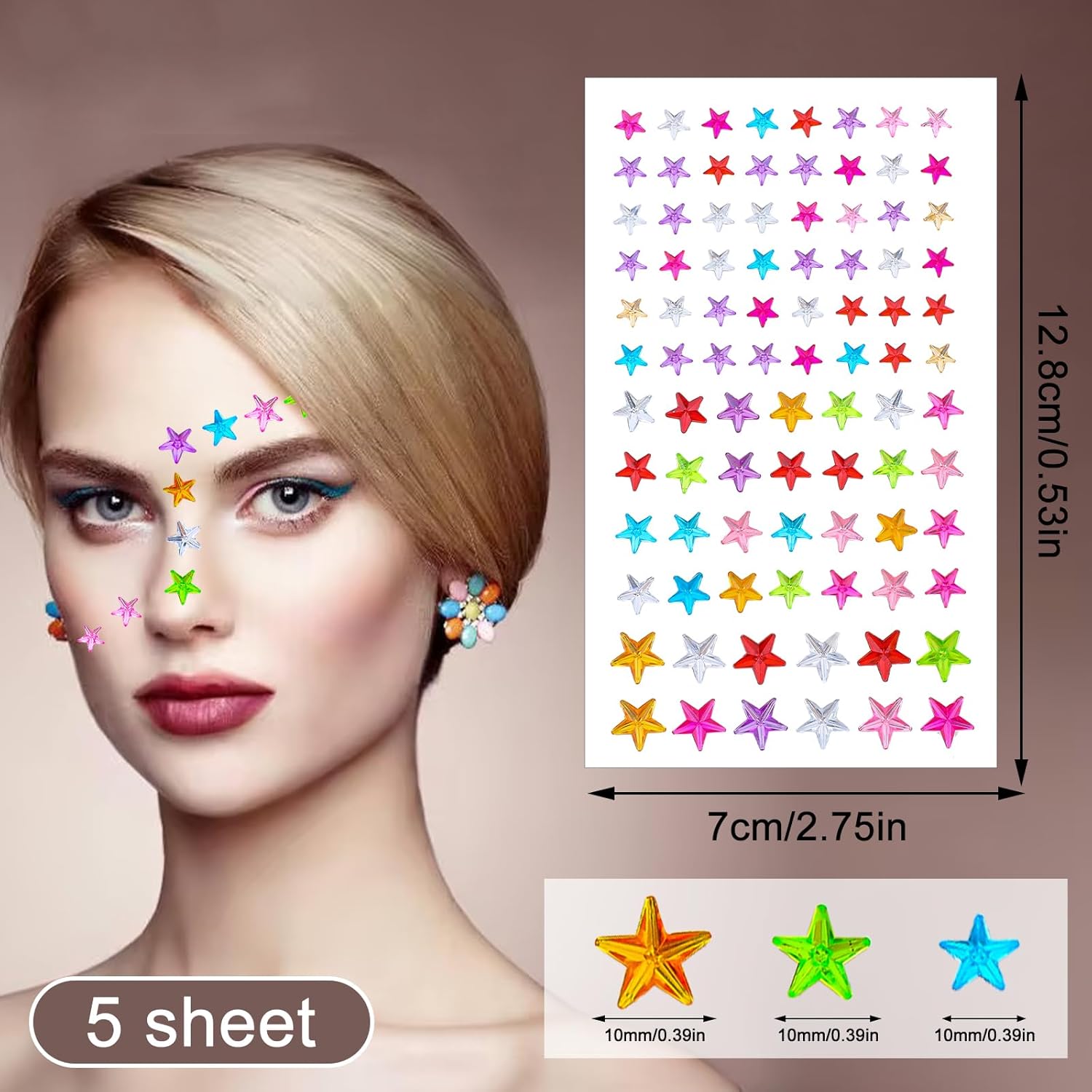 5PCS Colorful Star Face Gems Stickers DIY Set