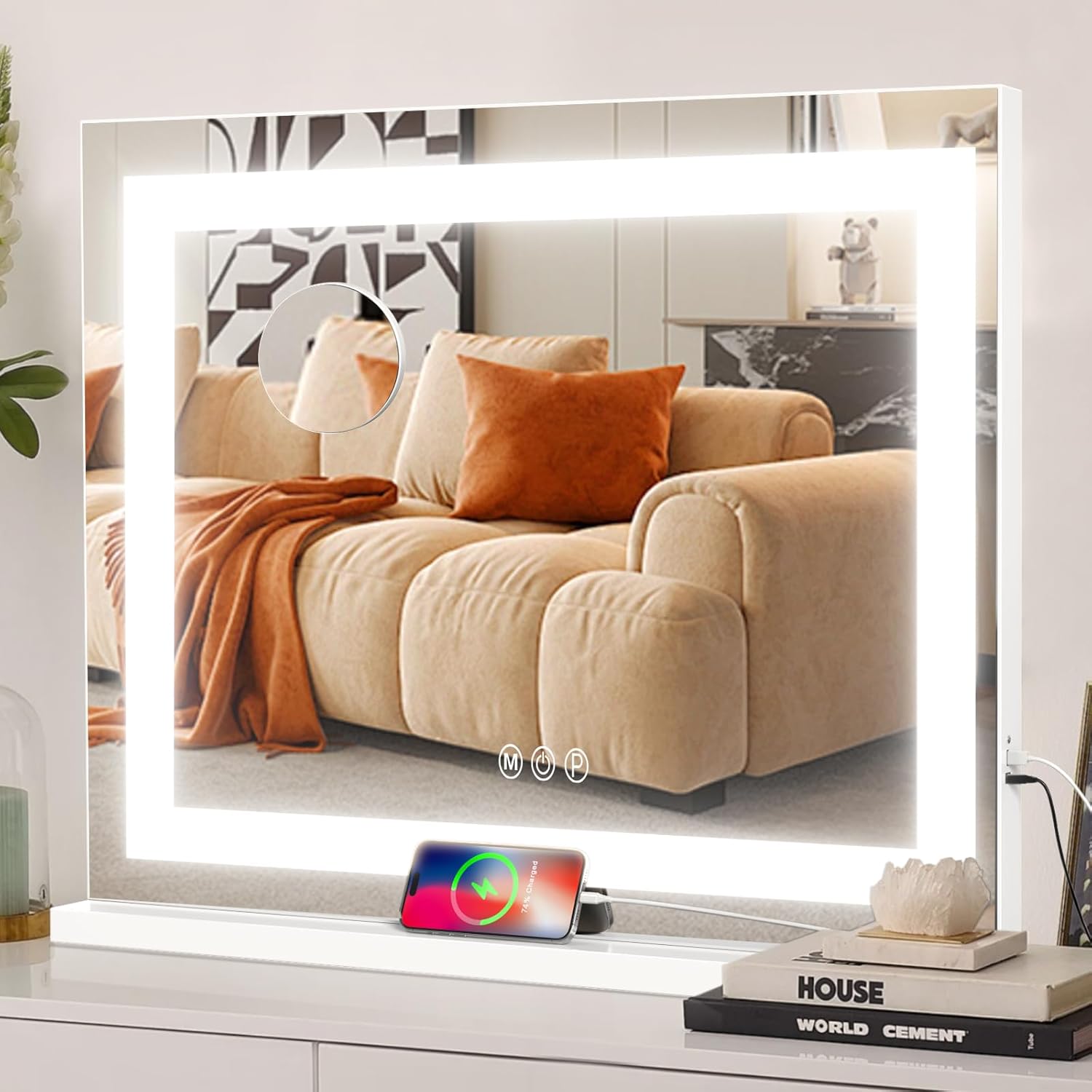 COOLJEEN 23x18 LED Vanity Mirror with Lights and USB Port