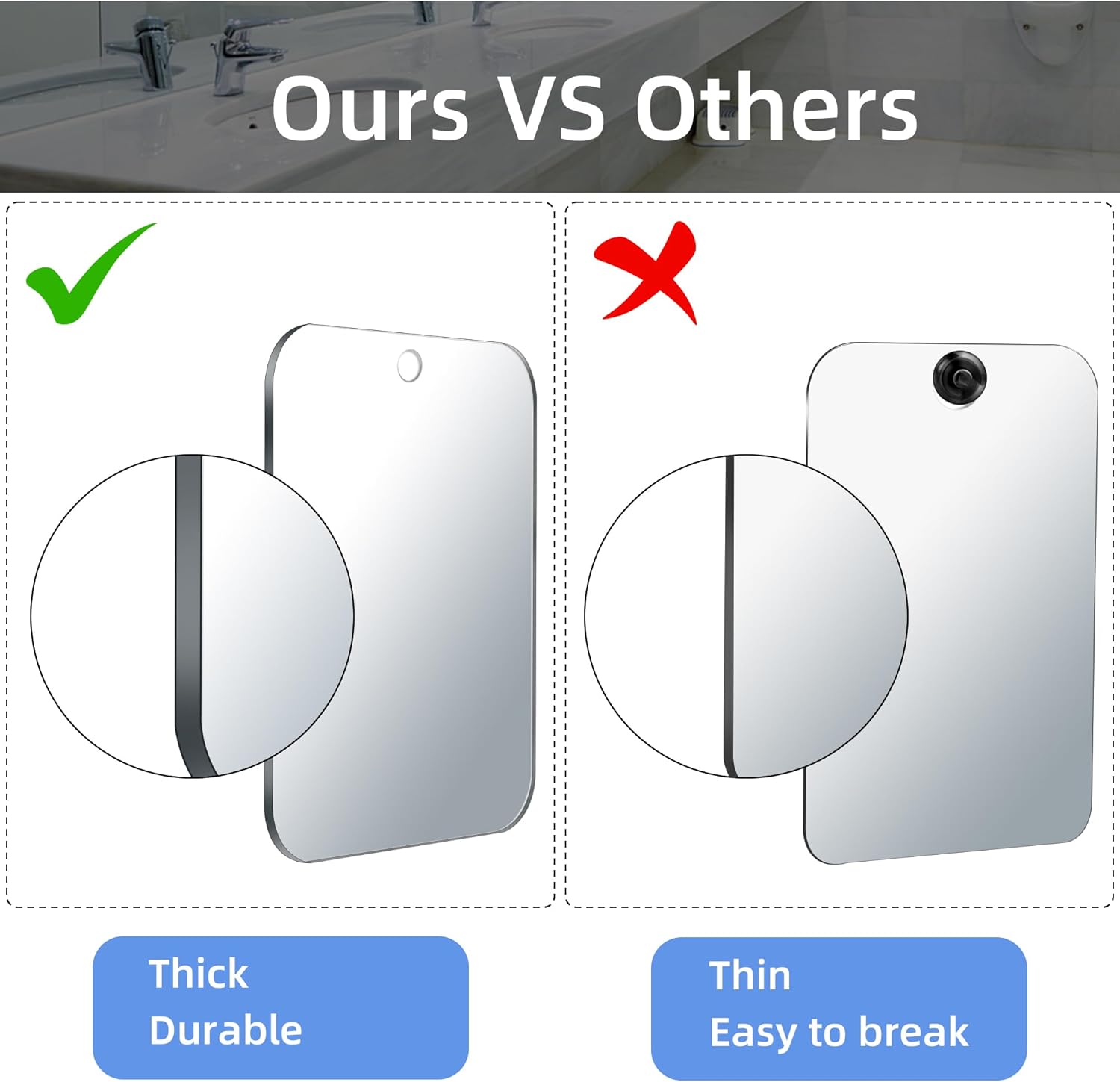 NKJVE Shatterproof Fogless Mirror for Shaving and Makeup