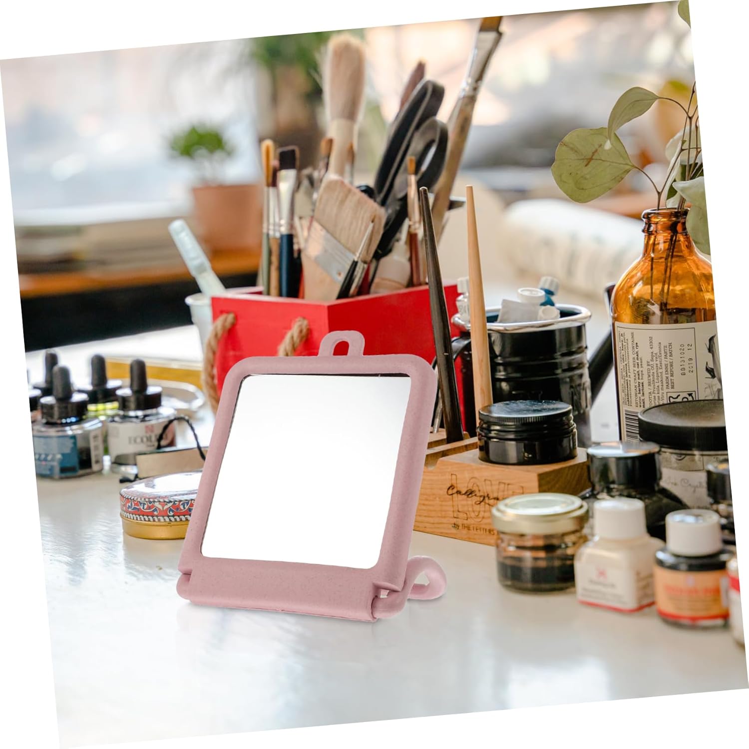 Black Vanity Mirror with Stand for Makeup and Skincare