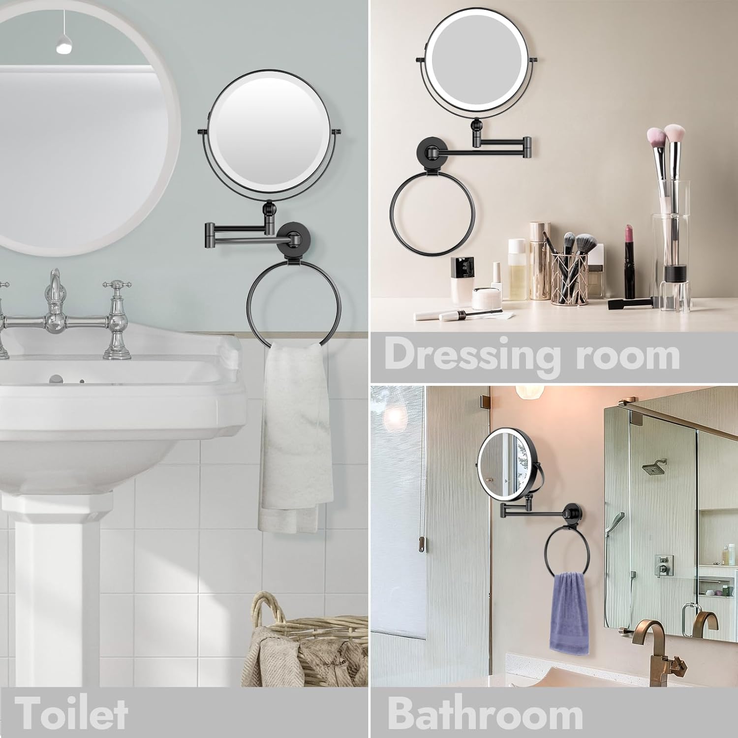 Rocollos Height Adjustable LED Makeup Mirror with Towel Ring 1