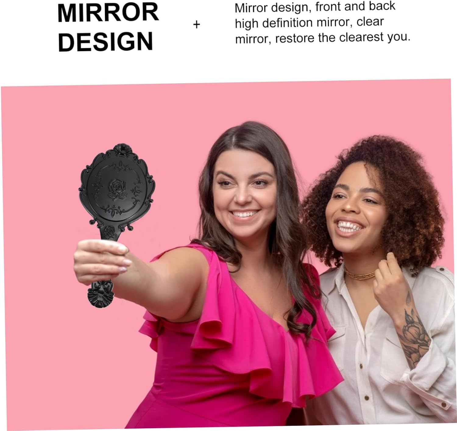 2Pcs Retro Handheld Makeup Mirror for Women