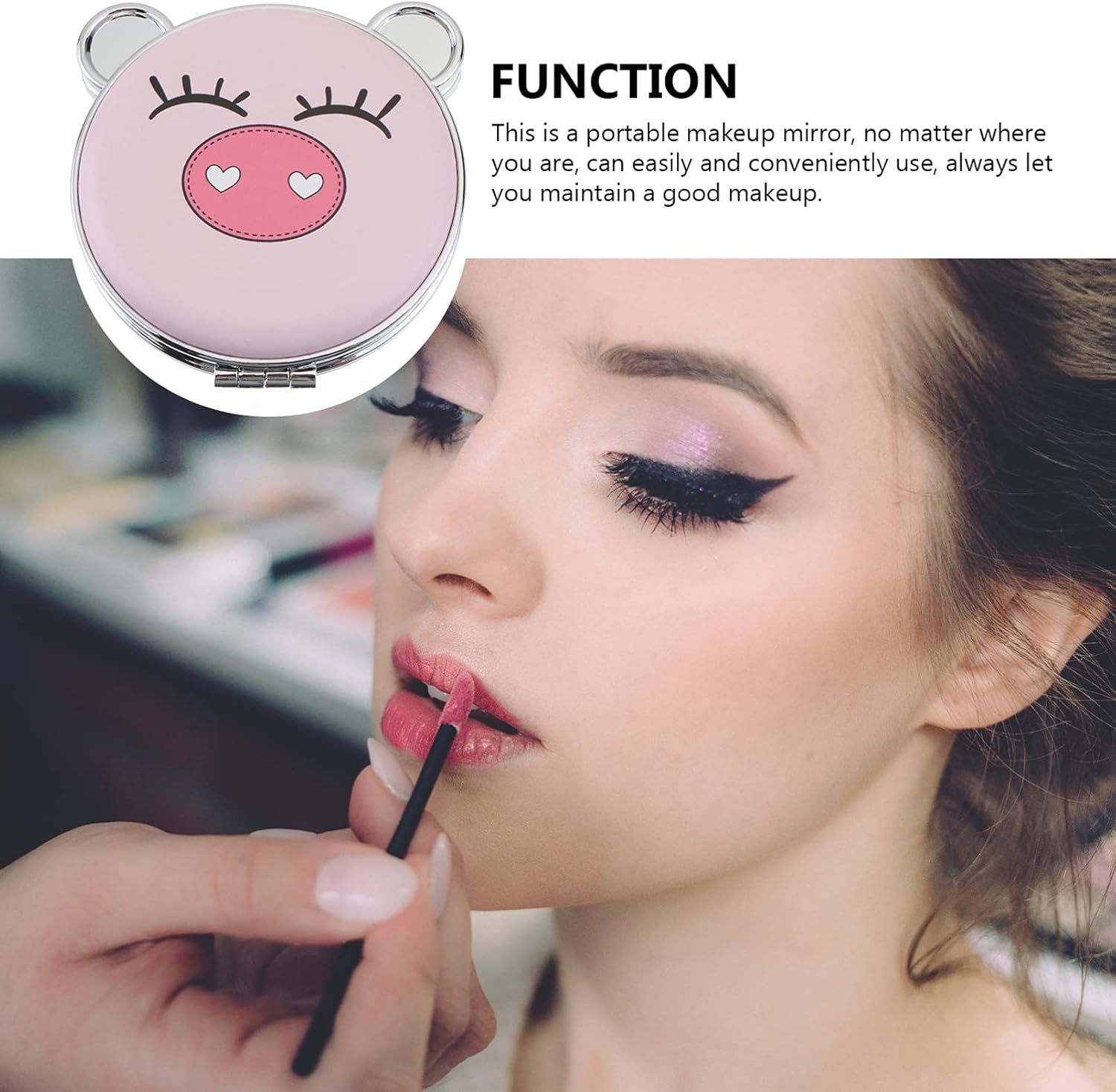 LIFKOME Foldable Double Sided Makeup Mirror with Cute Pig Design