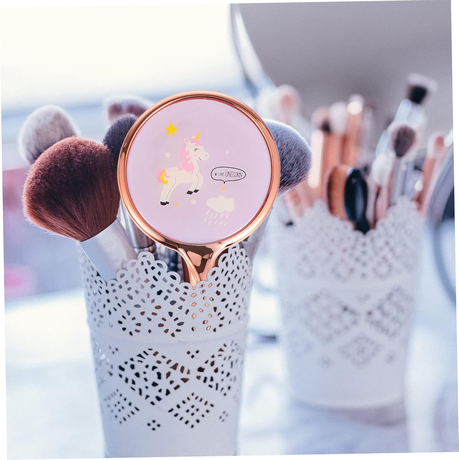 2Pcs Handheld Makeup Mirror with Handle for Travel and Home Use