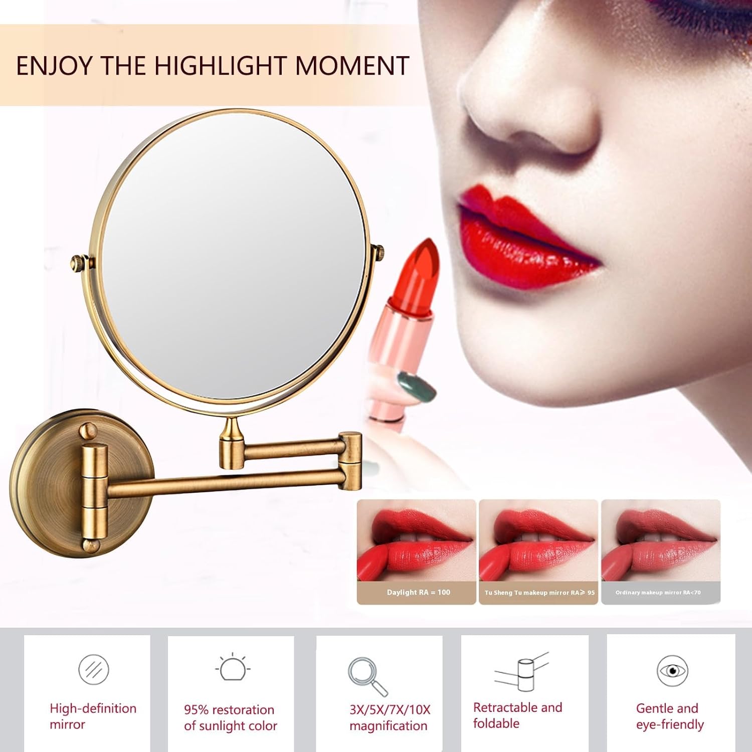 8 Wall Mounted Makeup Mirror with 3X5X10X Magnification 1