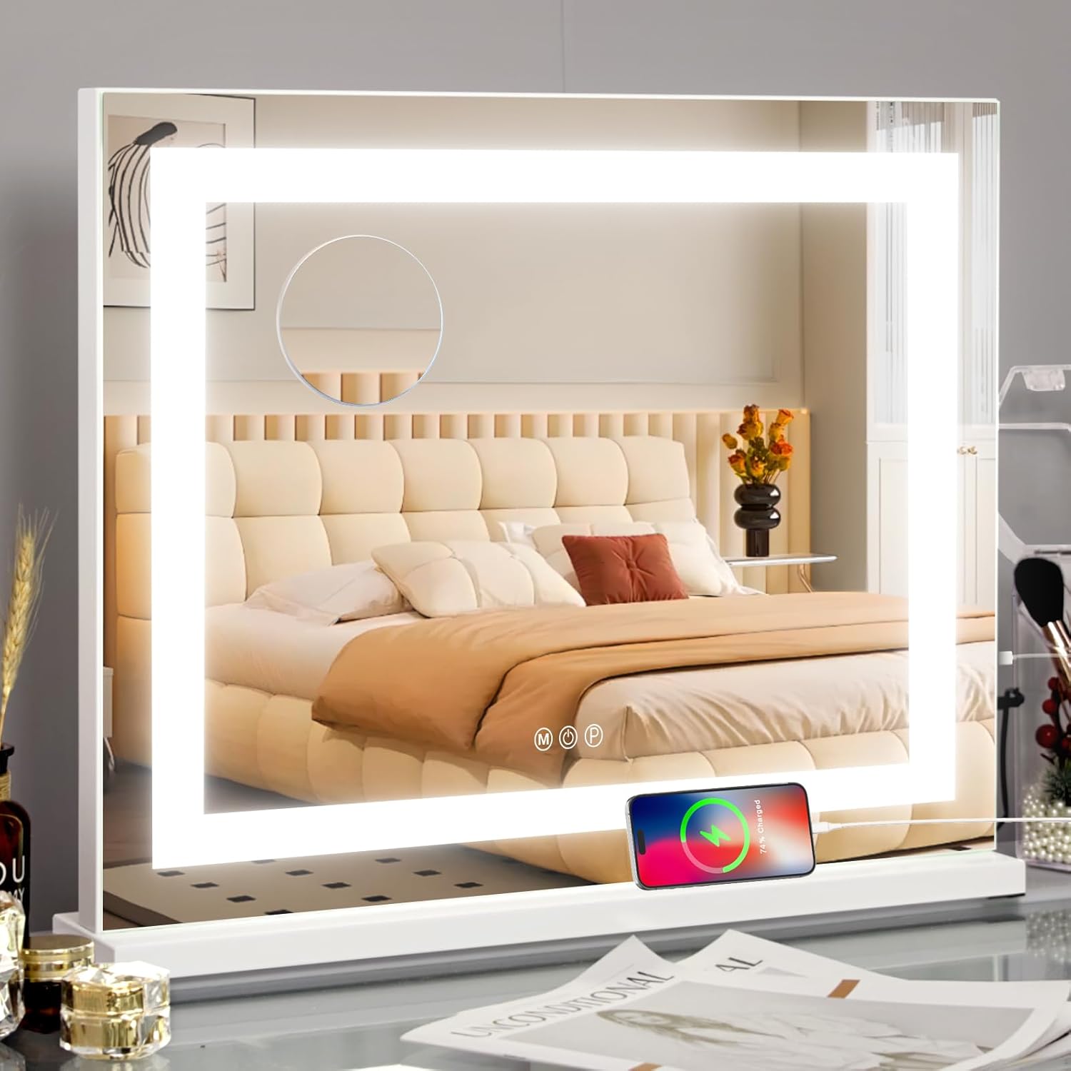 COOLJEEN 23x18 LED Vanity Mirror with Lights and USB Port
