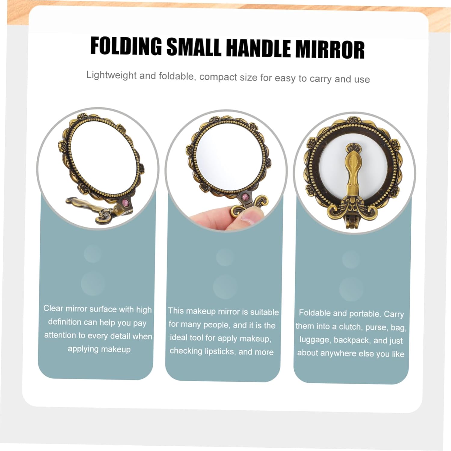 Angoily Foldable Retro Makeup Mirror with Handle