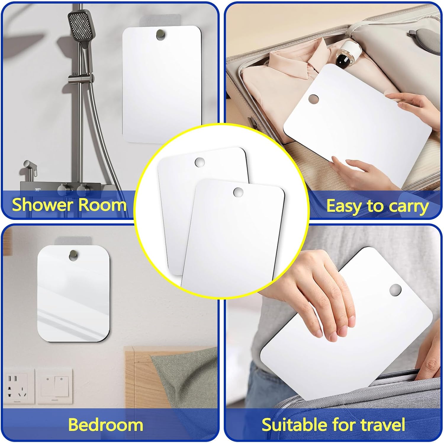 2 Pack Shave Shower Mirror Set Anti-Fog Acrylic Wall Mirror