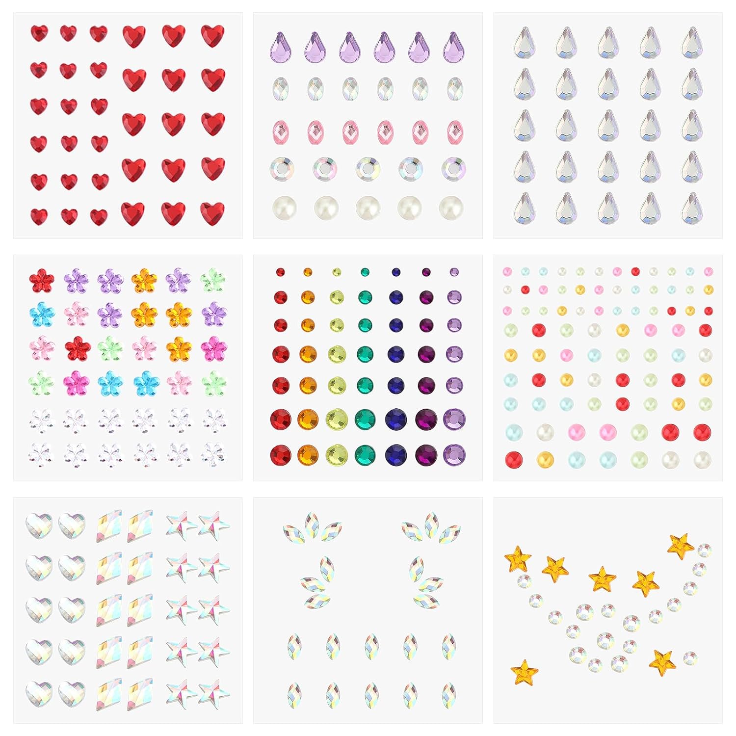 9 Sheets Self Adhesive Face Gems Stickers
