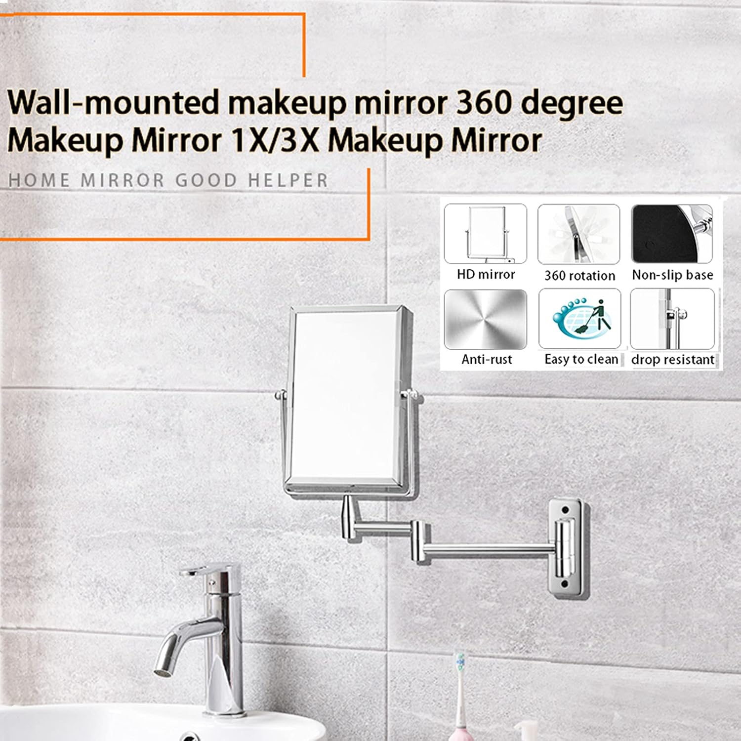 3X Magnifying Wall Vanity Mirror with Extendable Arm 1