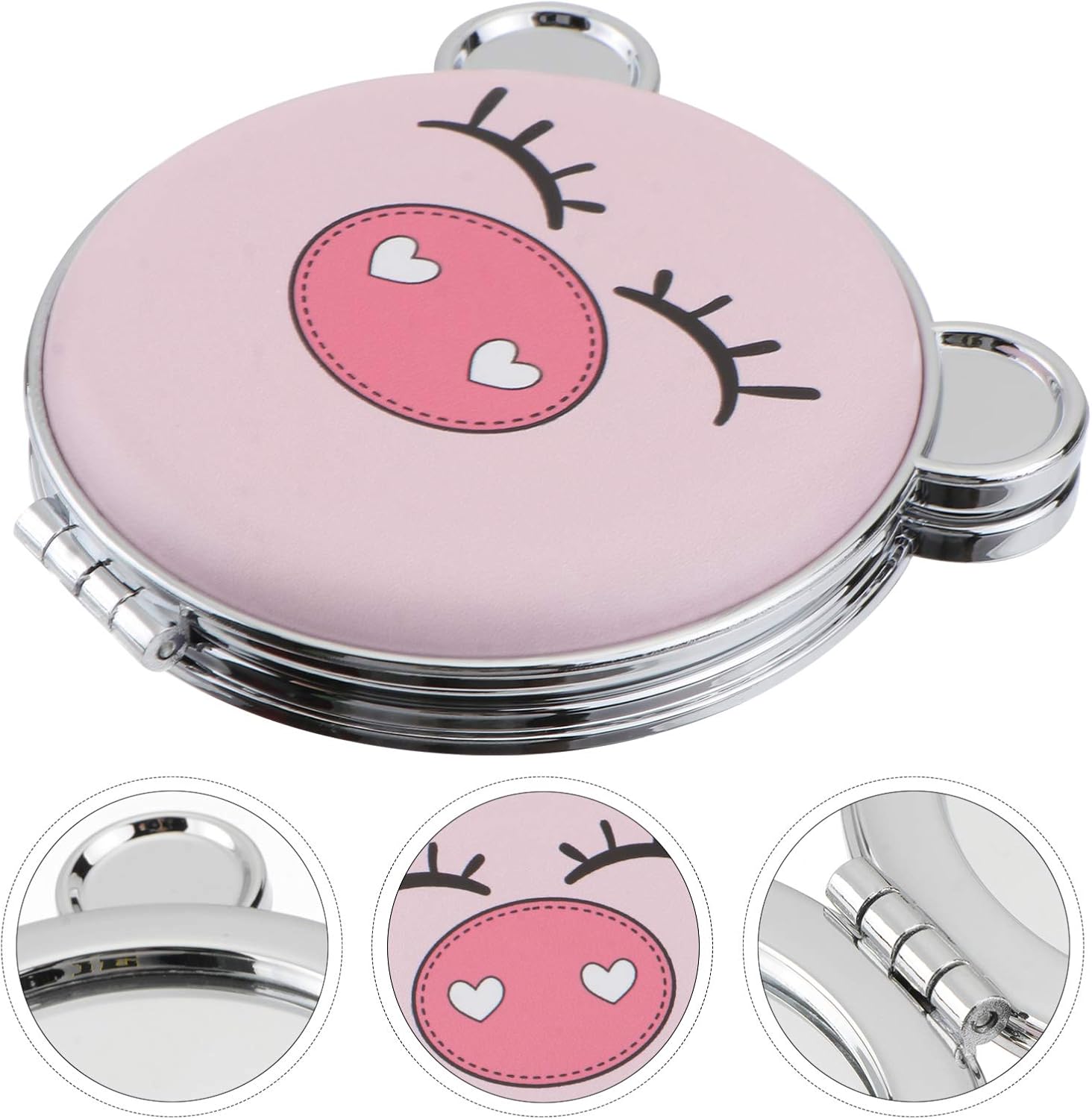 LIFKOME Foldable Double Sided Makeup Mirror with Cute Pig Design