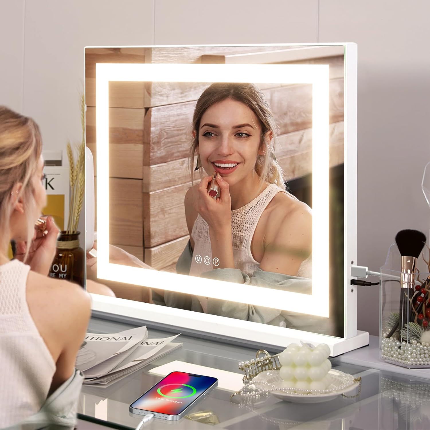 COOLJEEN 23x18 LED Vanity Mirror with Lights and USB Port