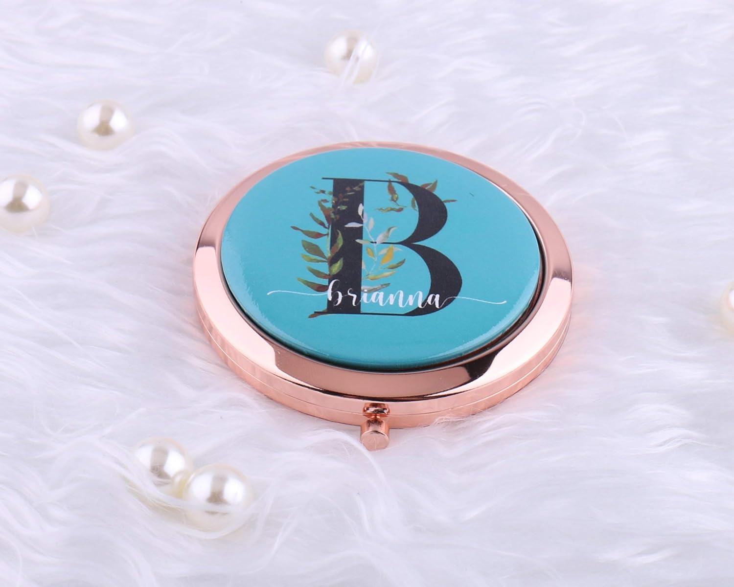 Personalized Hot Pink Compact Mirror with Name and Initial