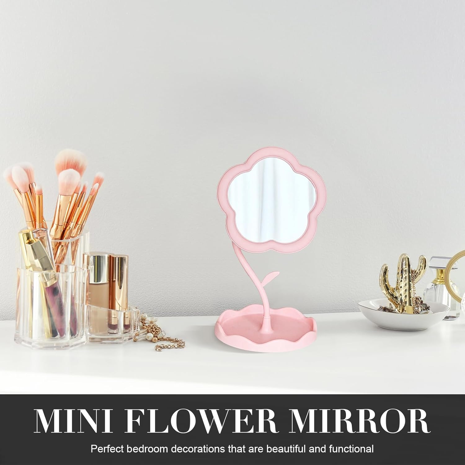 Elegant Pink Vanity Mirror with Flower Design
