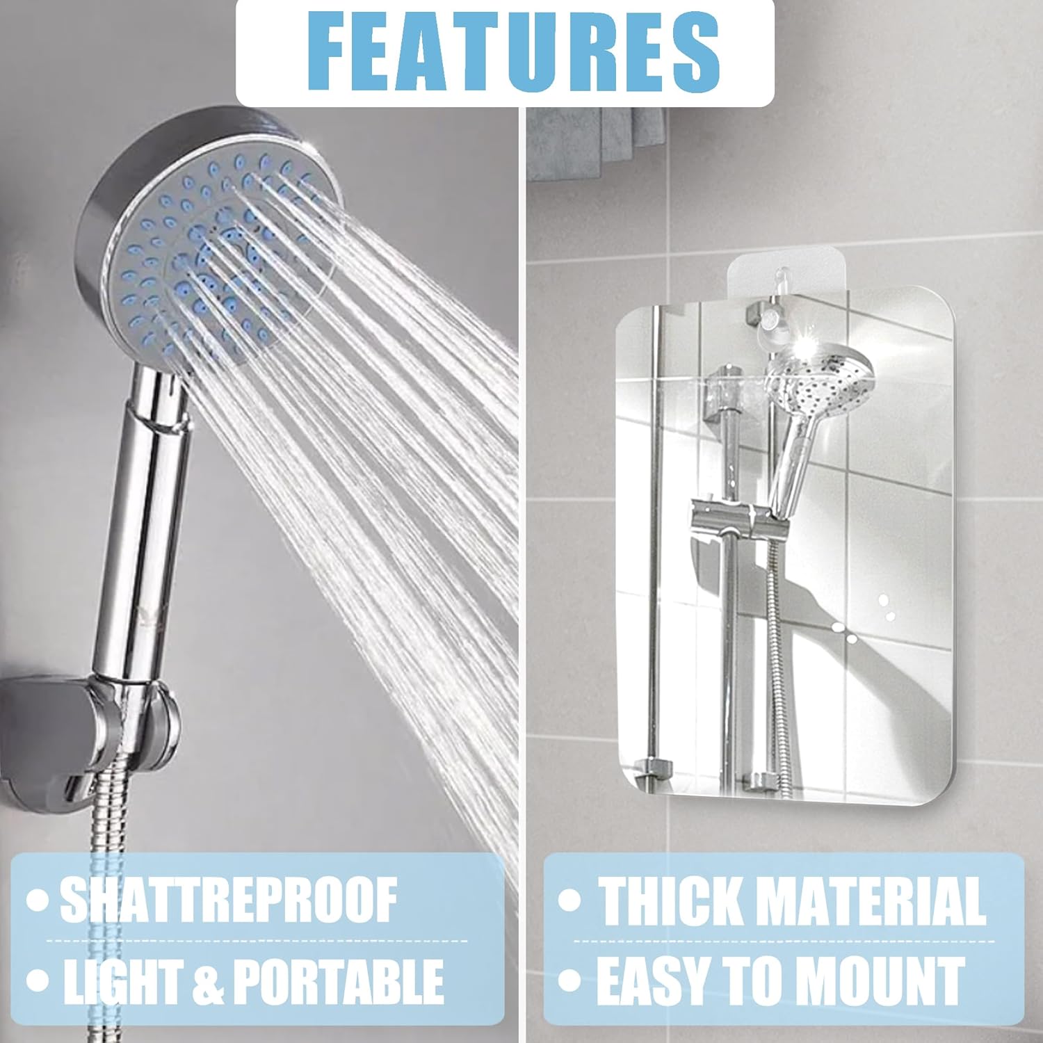 Betus Fogless Shower Mirror - Shatterproof Acrylic 8x6 Inch Pack of 2