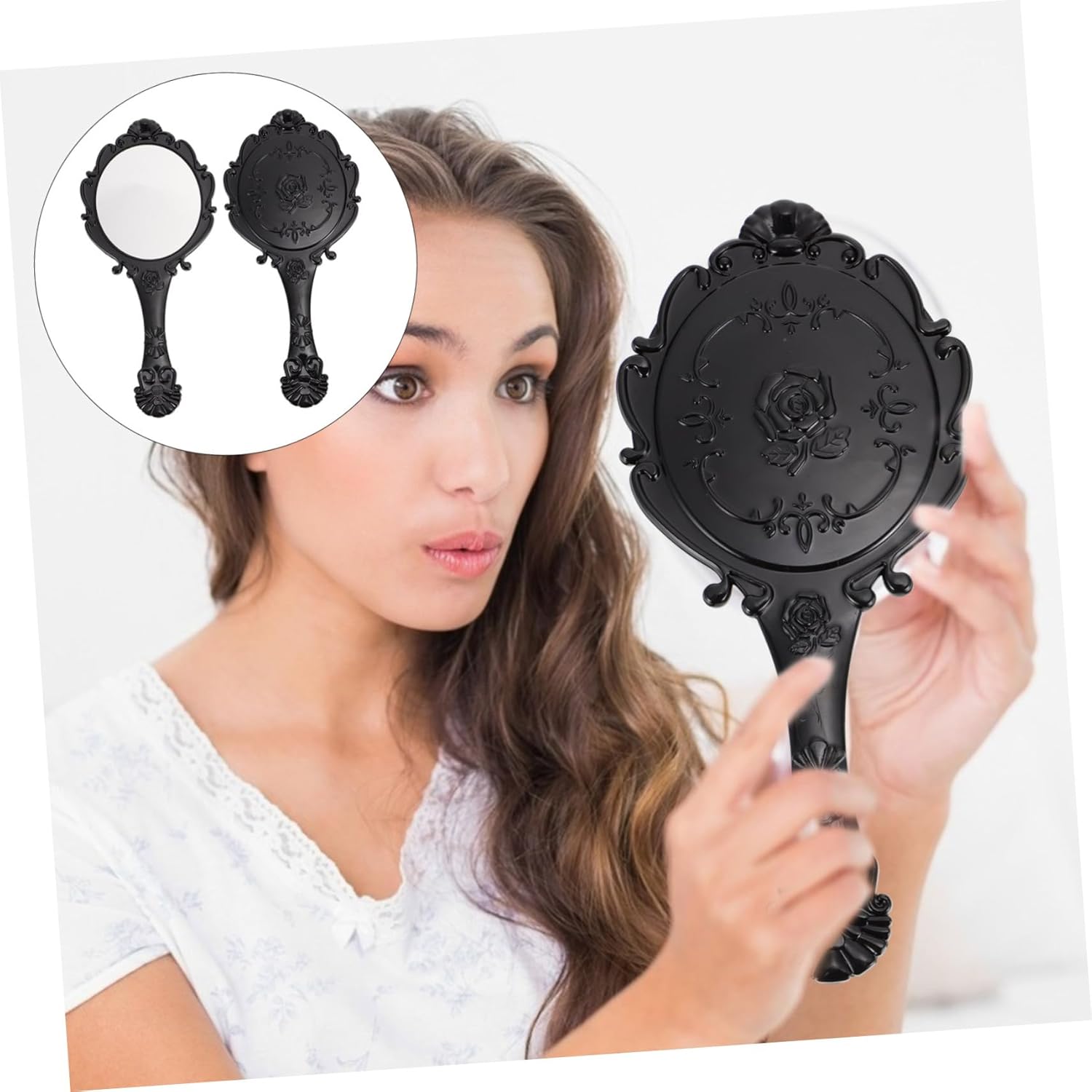 Mikinona Retro Gold Vanity Mirror Set 2pcs Portable Makeup Mirror