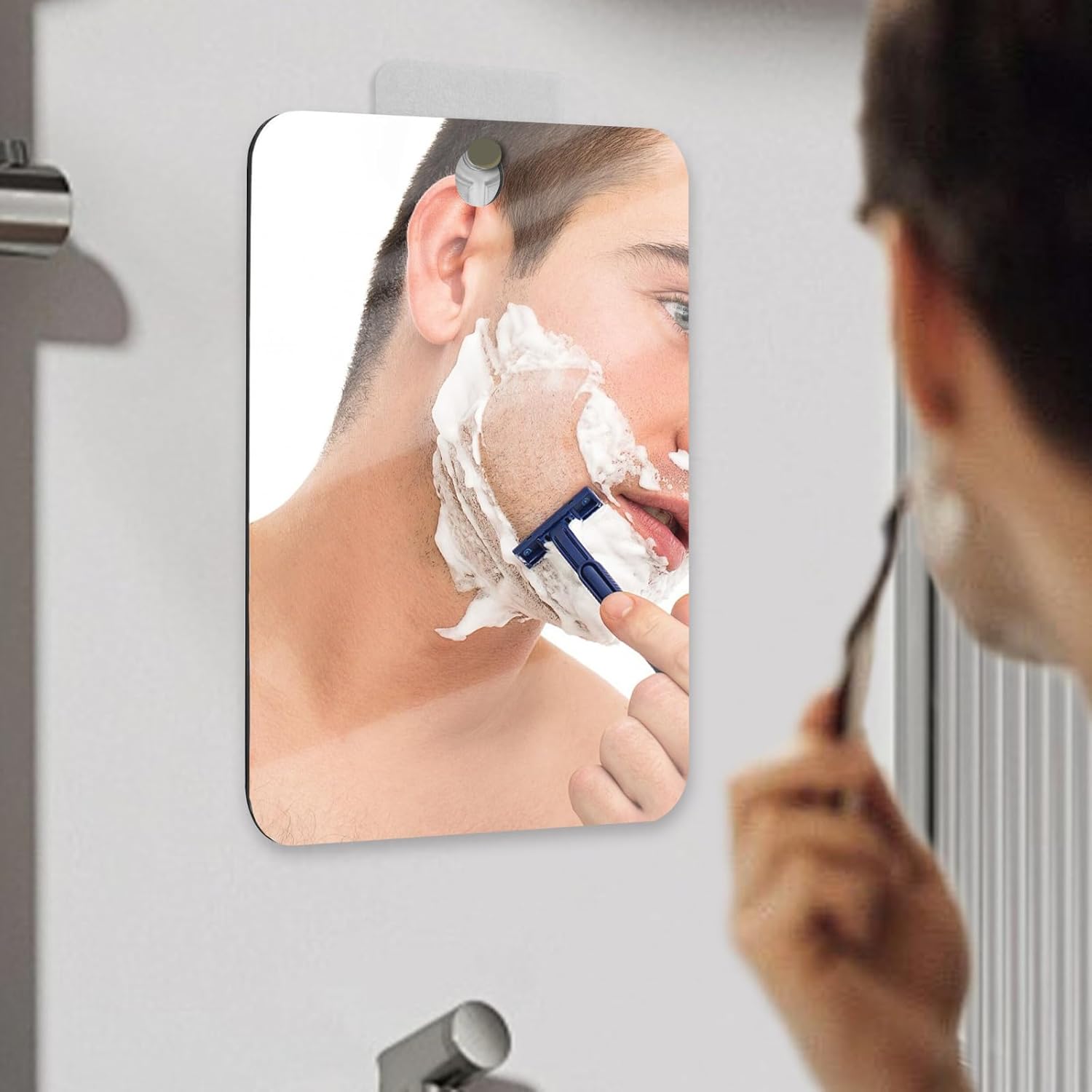 2 Pack Shave Shower Mirror Set Anti-Fog Acrylic Wall Mirror