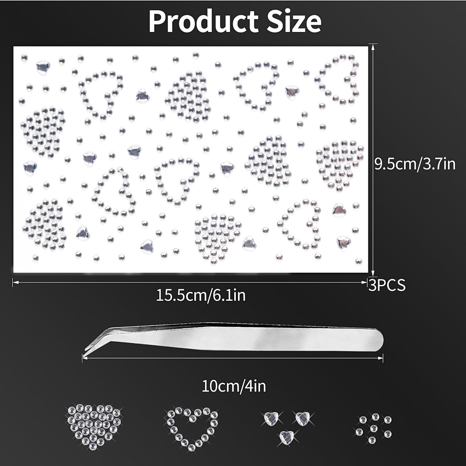Gaduupa 3 Sheets Face Rhinestone Stickers White