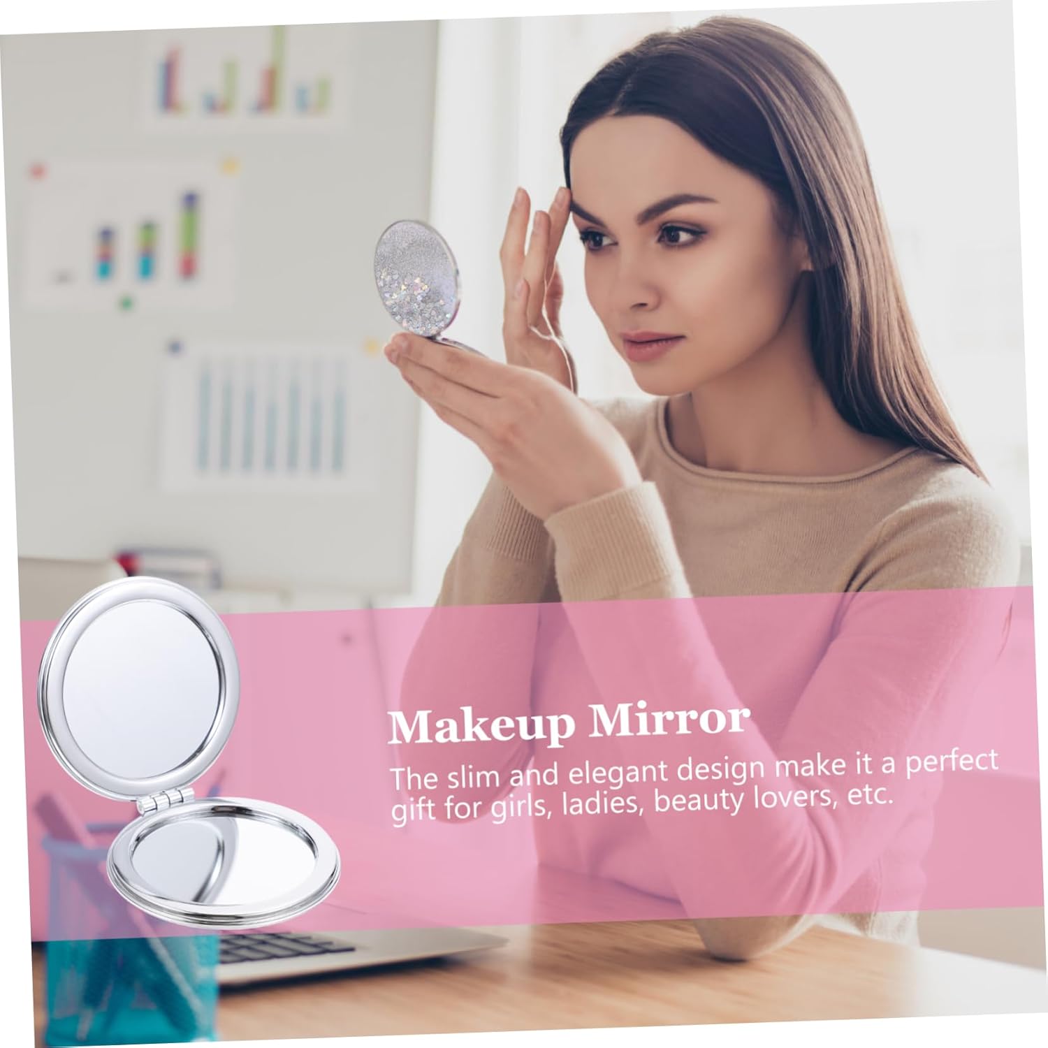 Portable Double-Sided Compact Mirror for Travel Makeup