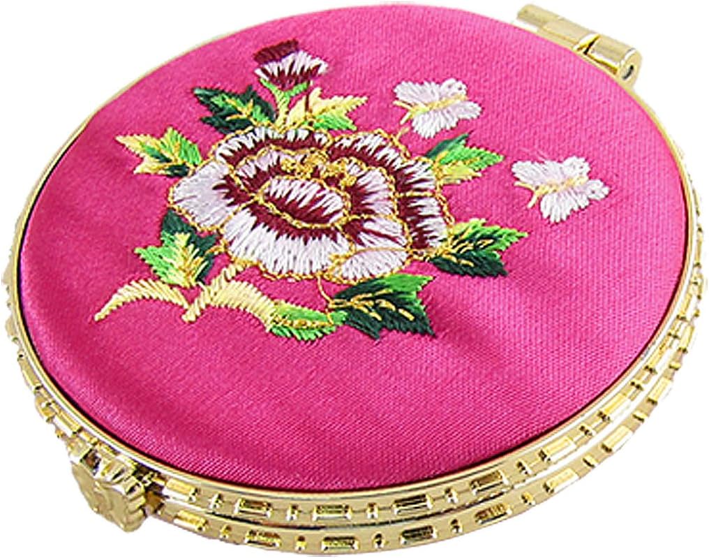Double-Sided Folding Fuchsia Gold Tone Compact Mirror