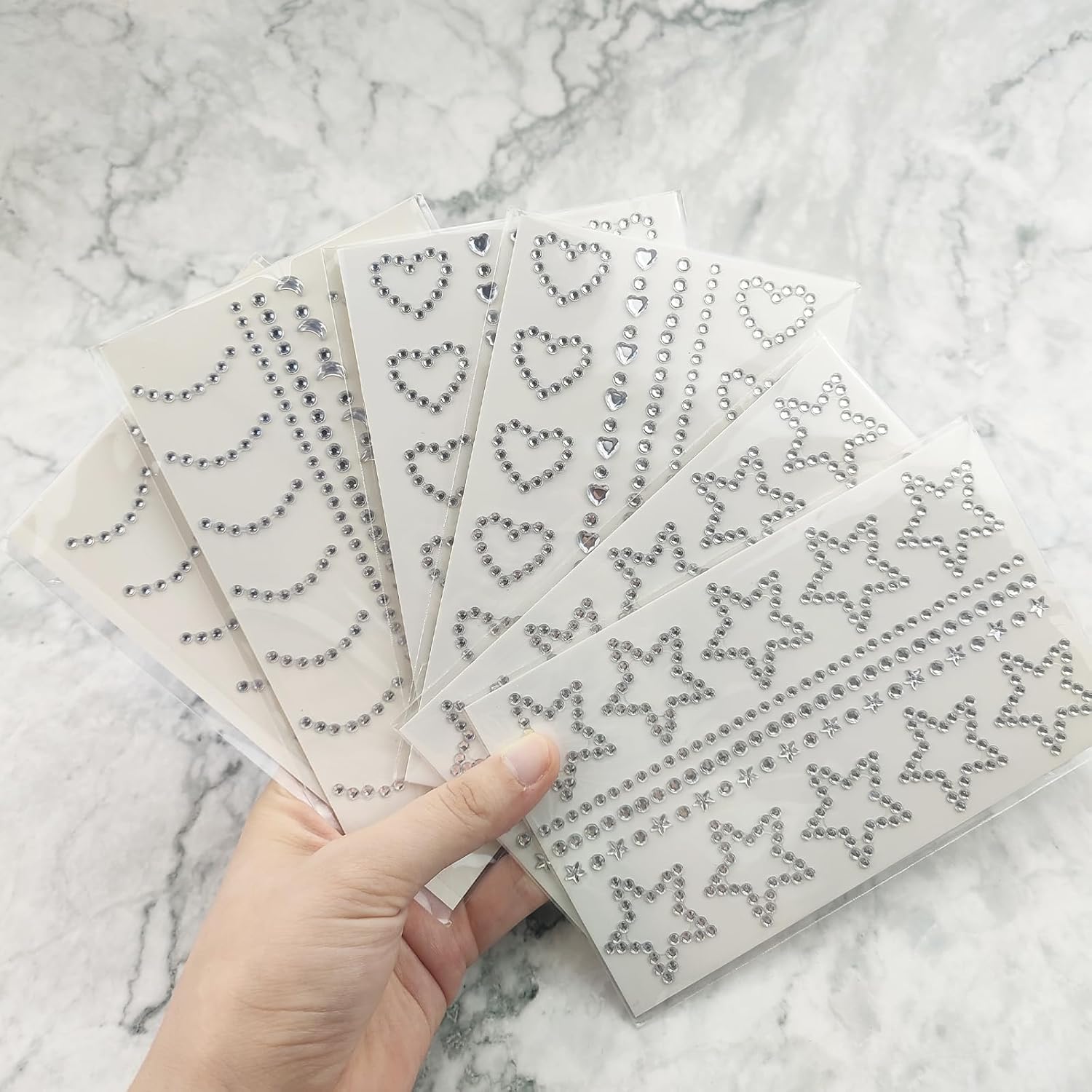 6 Pack Self Adhesive Heart Star Moon Face Rhinestone Stickers