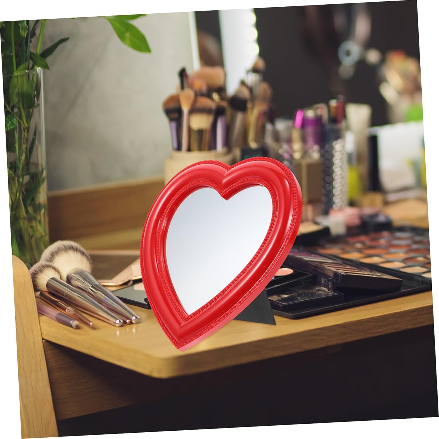Heart Shaped Desktop Makeup Mirror with HD Clarity