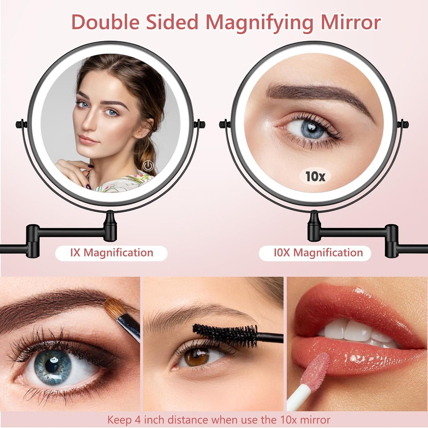 ZLOKLA 8 Inch Rechargeable Makeup Mirror with 1X10X Magnification