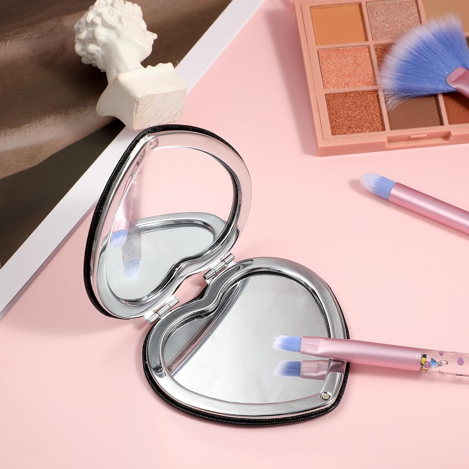Compact Heart-Shaped Double-Sided Magnifying Mirror for Women
