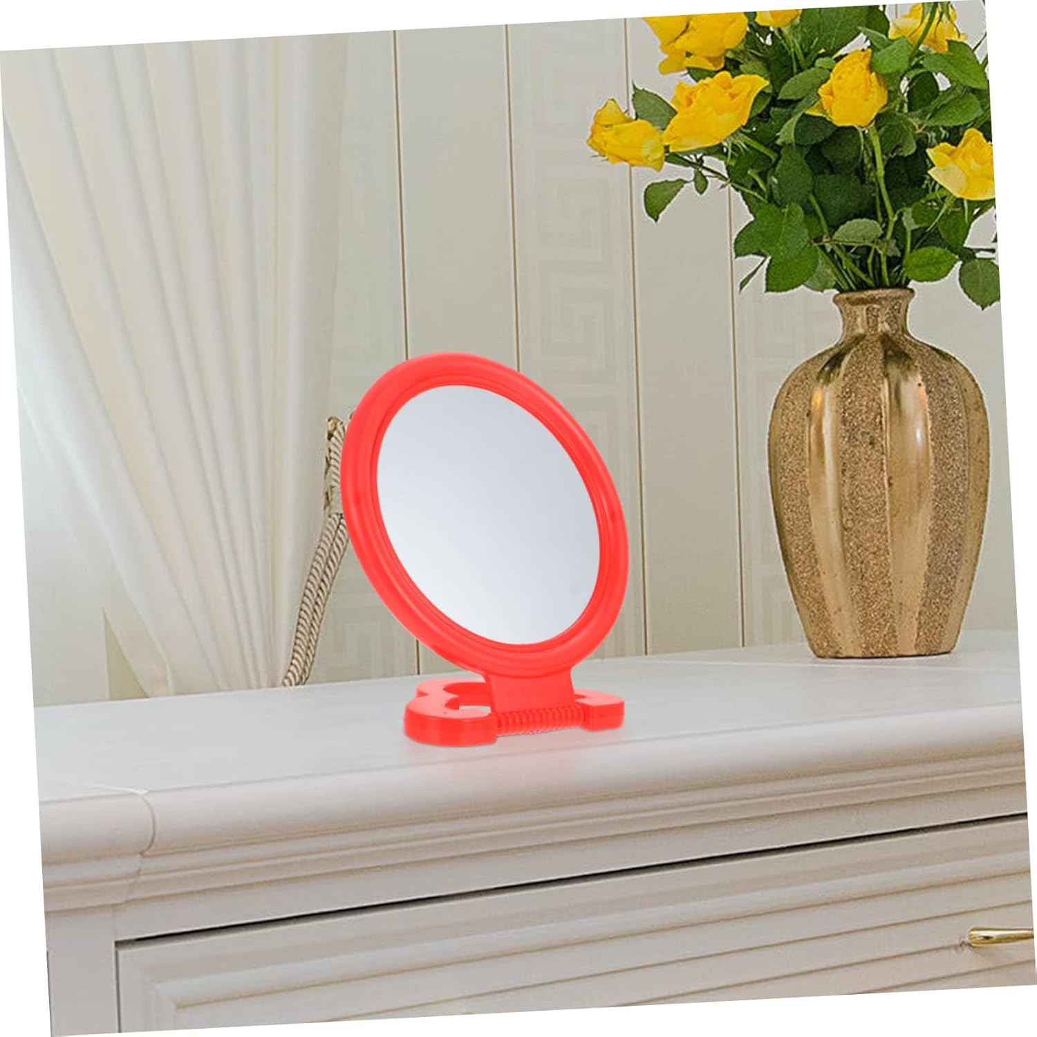Retro Makeup Mirror with Sturdy Base and Wall Suspension