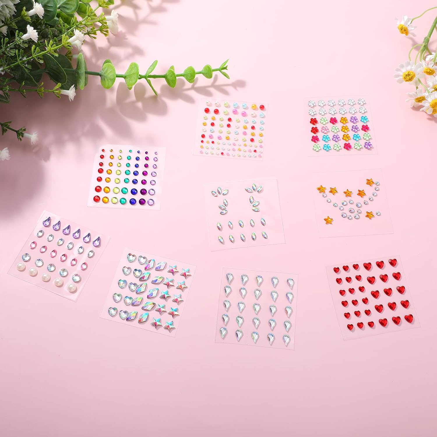 9 Sheets Self Adhesive Face Gems Stickers
