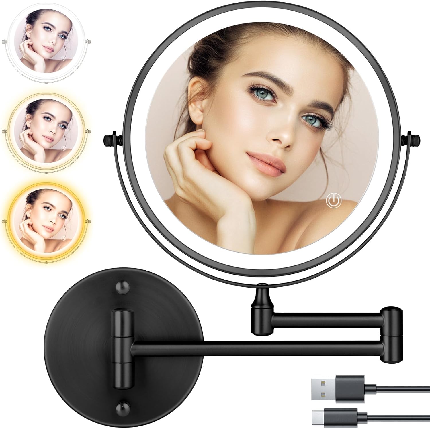 ZLOKLA 8 Inch Rechargeable Makeup Mirror with 1X10X Magnification
