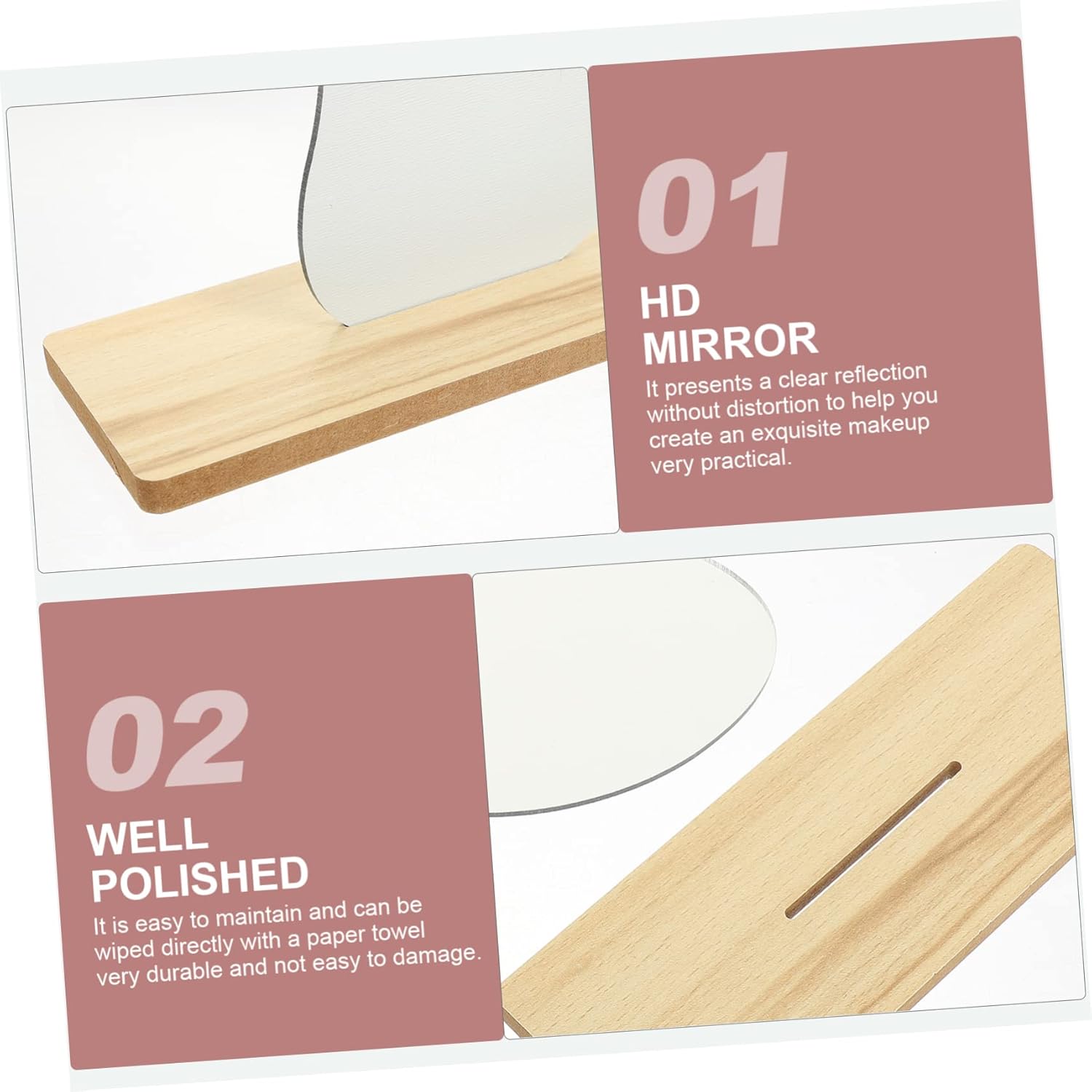 Healifty Wooden Base Desktop Cosmetic Mirror 1