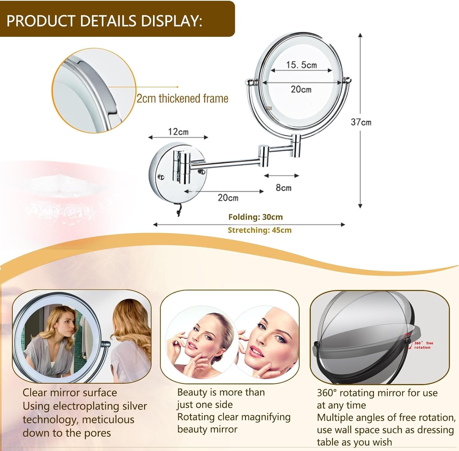8 Wall Mounted Makeup Mirror with 3X5X10X Magnification 1