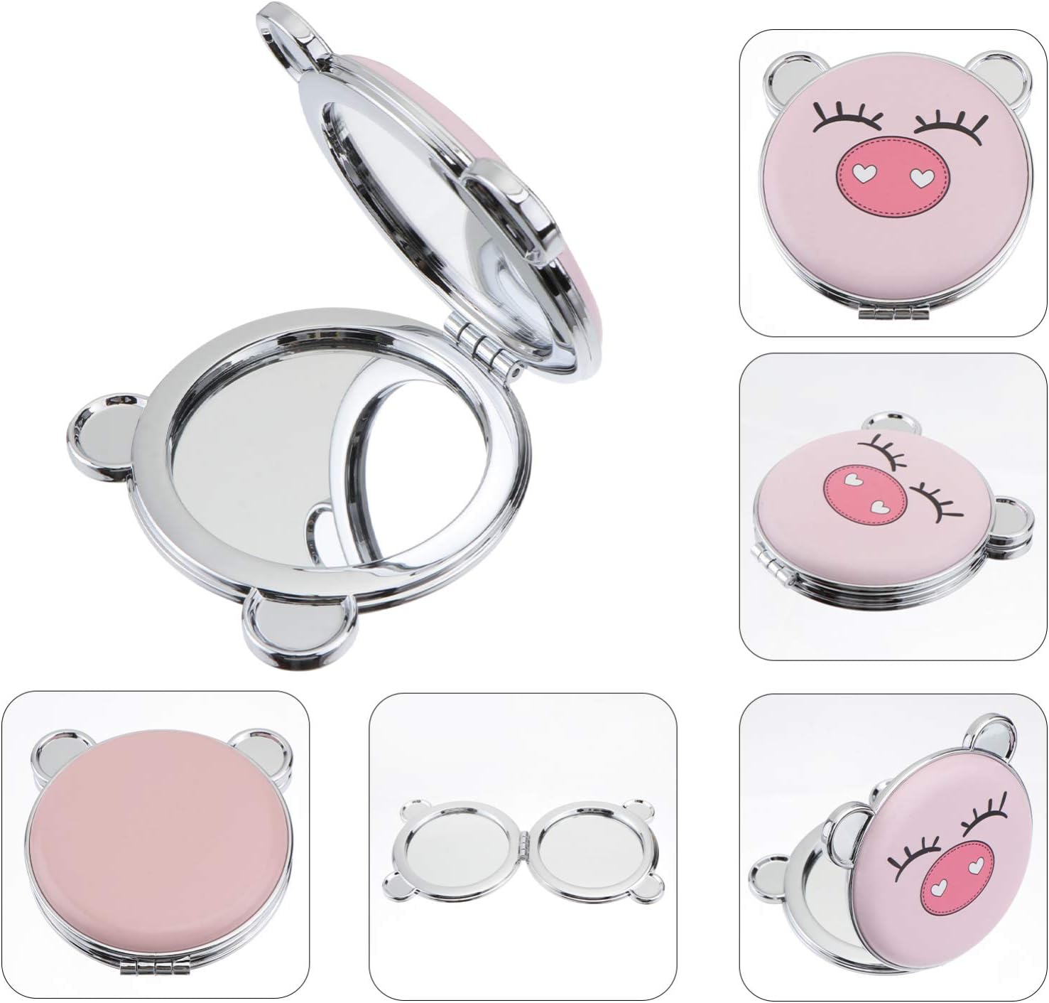 LIFKOME Foldable Double Sided Makeup Mirror with Cute Pig Design