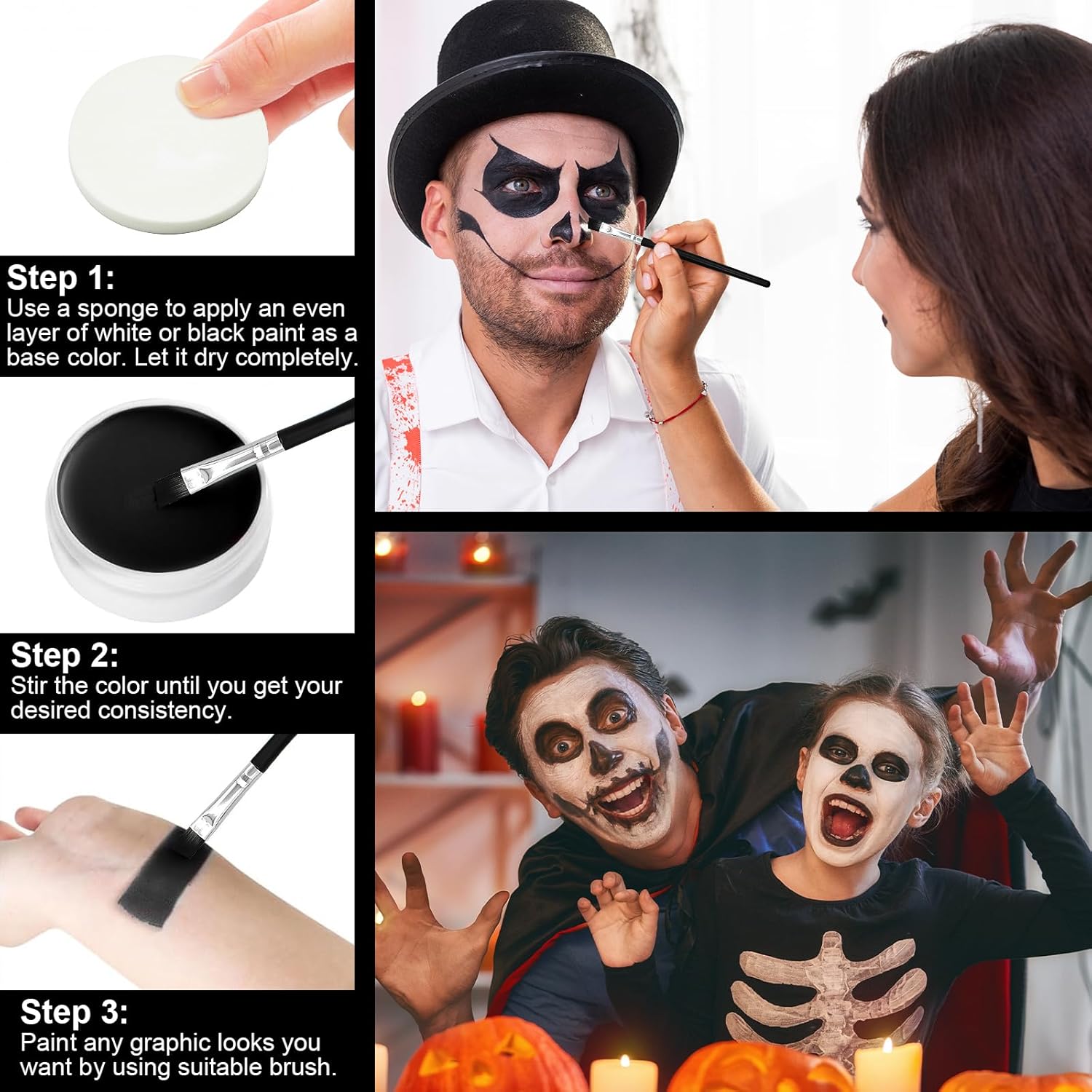 GCCL Black White Face Paint Set - 247 oz Professional Kit