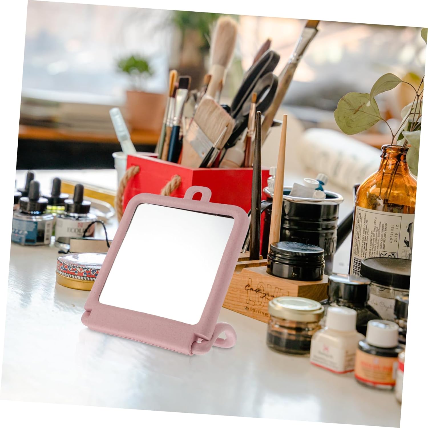 Hanging Makeup Mirror with Stand Black Vanity Wall Mounted