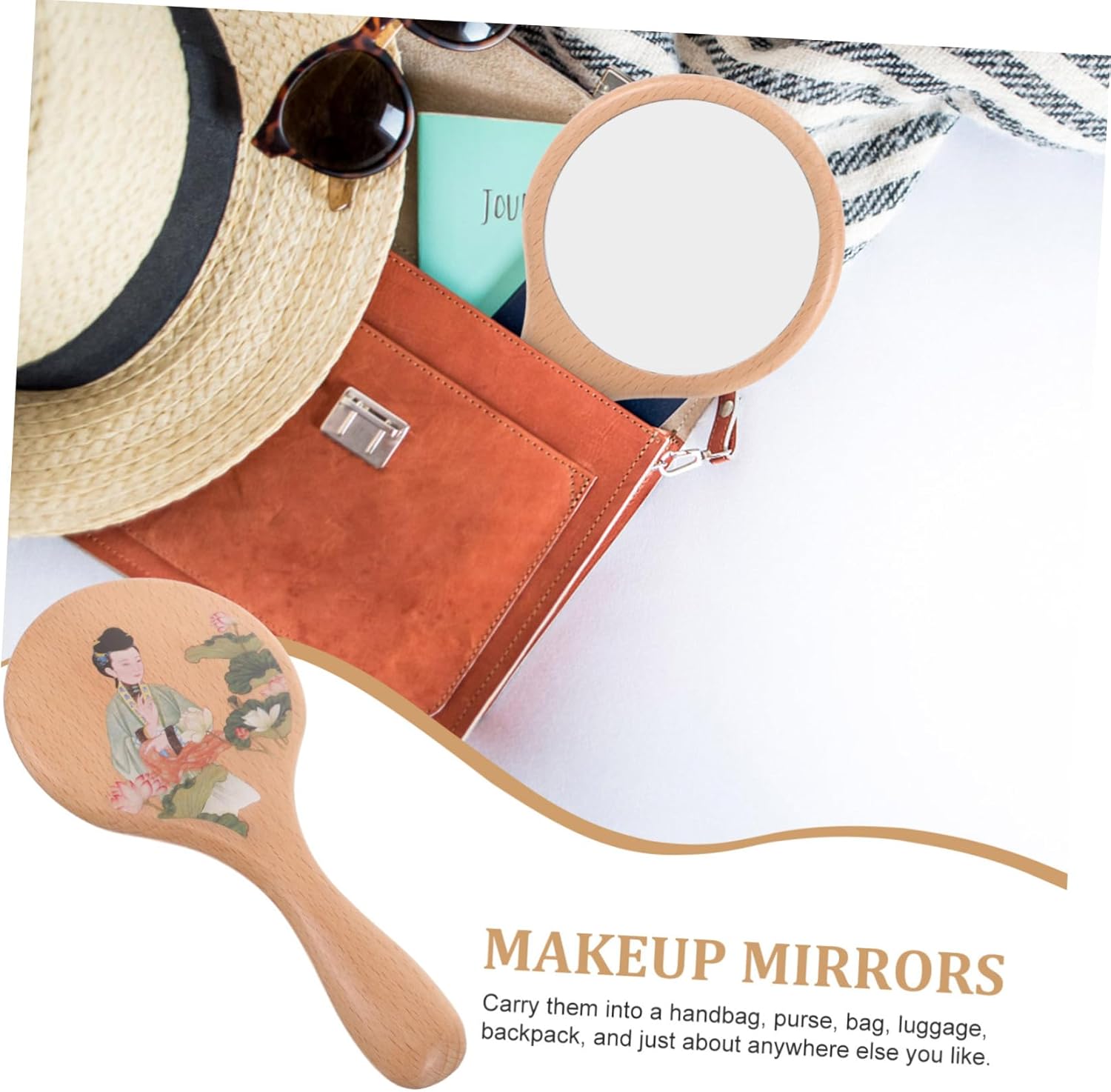 Portable Wooden Makeup Mirror with Retro Design 1