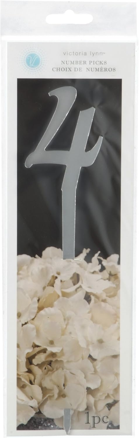 Darice Victoria Lynn VL47254 Number On Stick 4 Silver Mirror