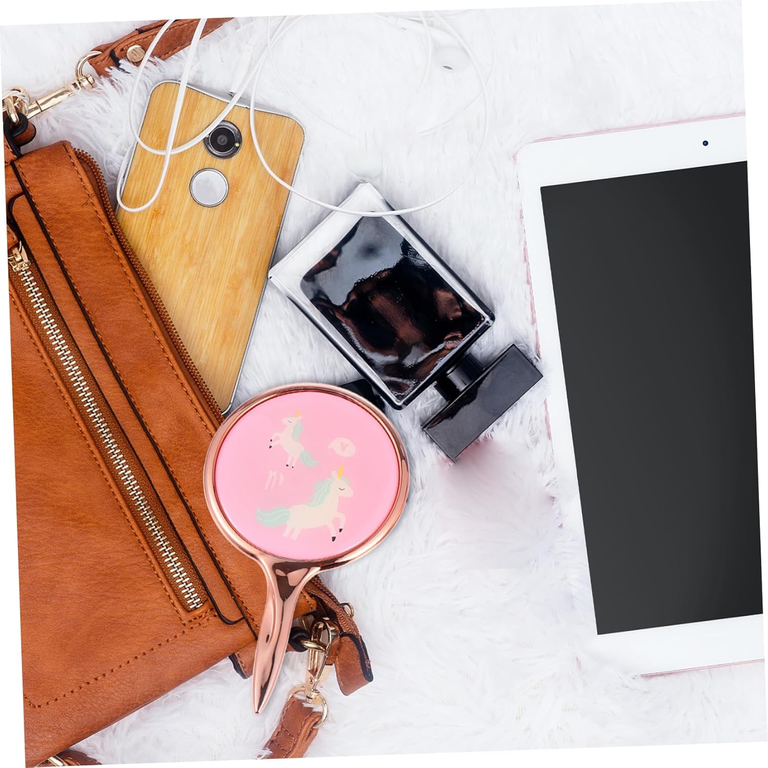 2Pcs Handheld Makeup Mirror with Handle for Travel and Home Use