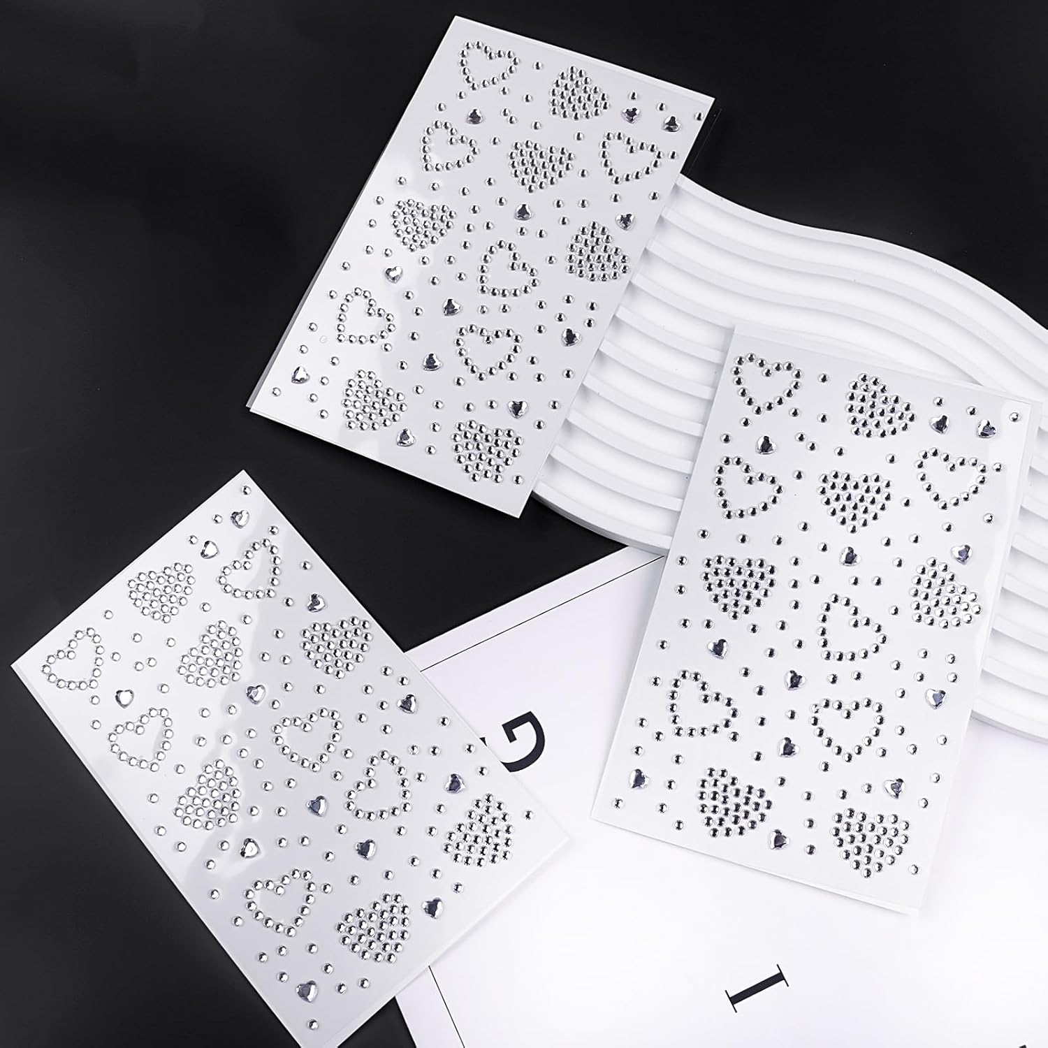 Gaduupa 3 Sheets Face Rhinestone Stickers White
