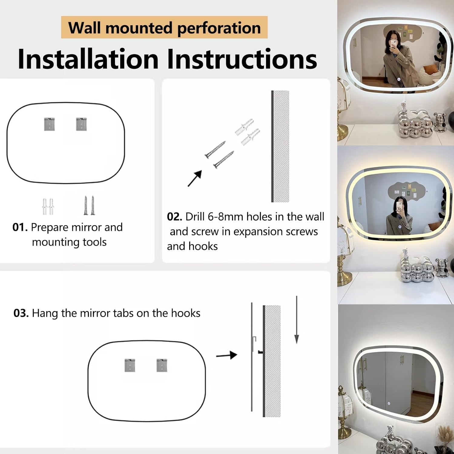 Oval Dimmable LED Vanity Mirror For Wall