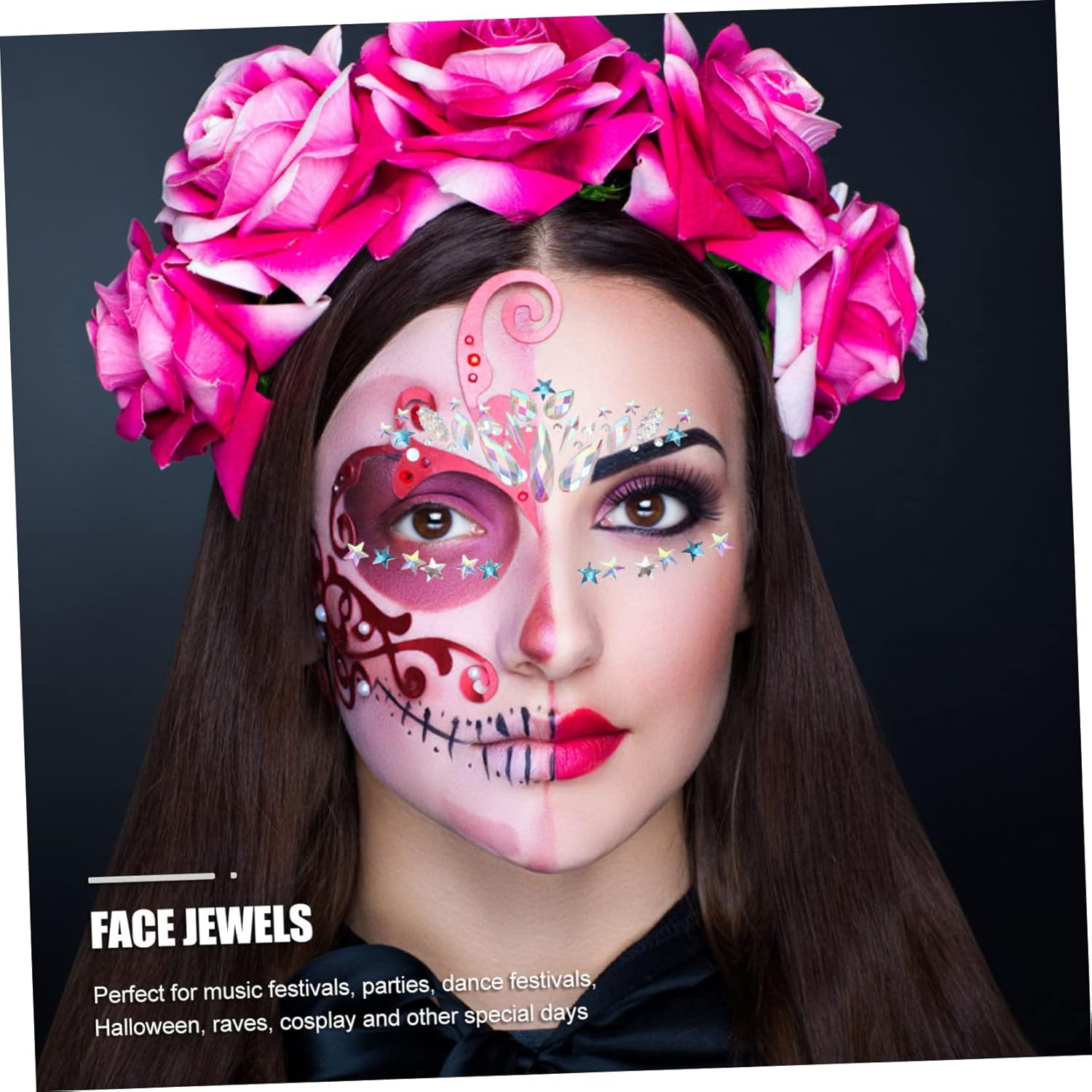 Healvian Face Rhinestone Decals 4 Sheets Set