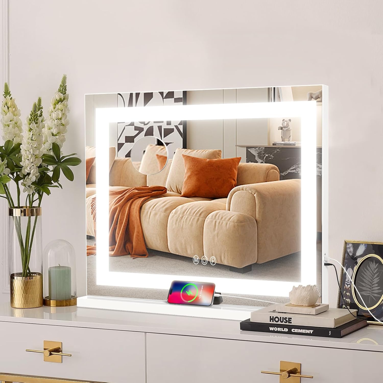 COOLJEEN 23x18 LED Vanity Mirror with Lights and USB Port