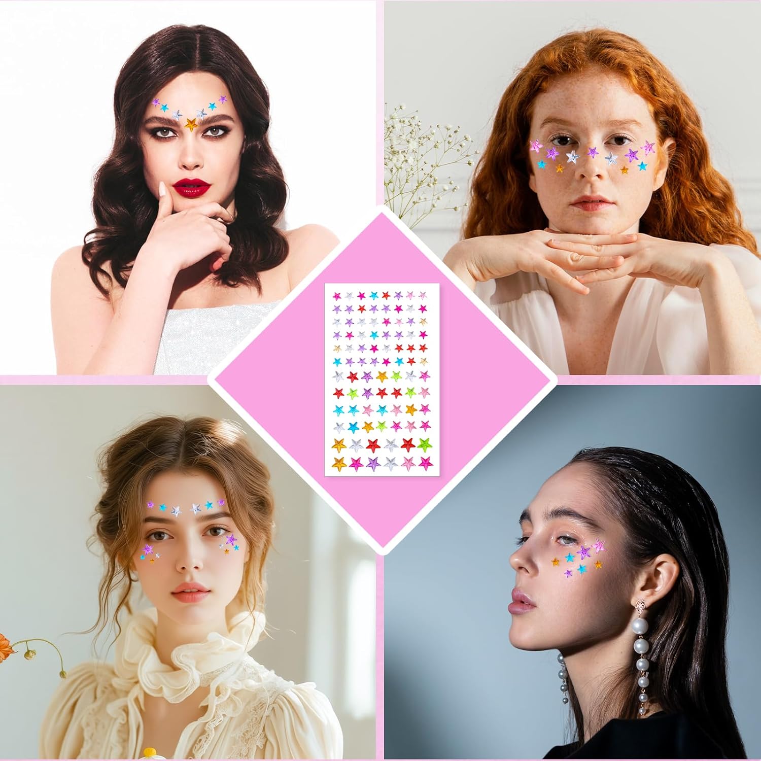 5PCS Colorful Star Face Gems Stickers DIY Set