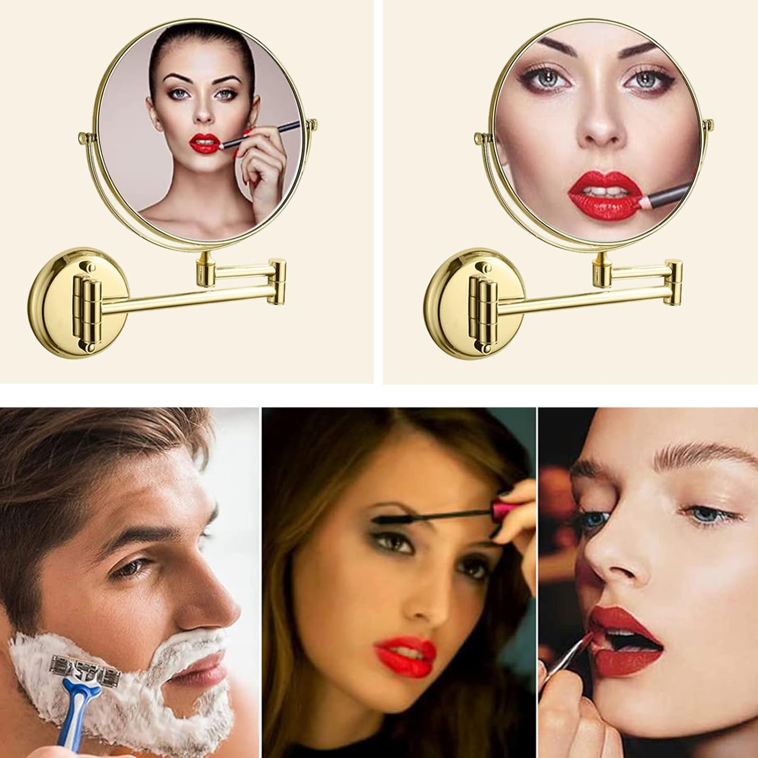 360 Rotating Gold Brass Makeup Mirror Wall Mount