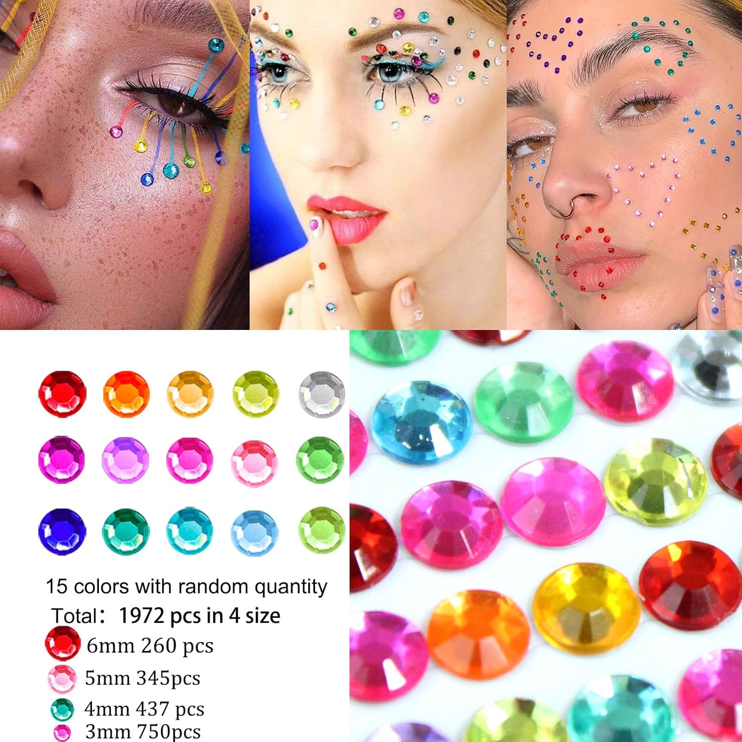 3584 Pcs Rainbow Rhinestones for Makeup Eyes Face Gems