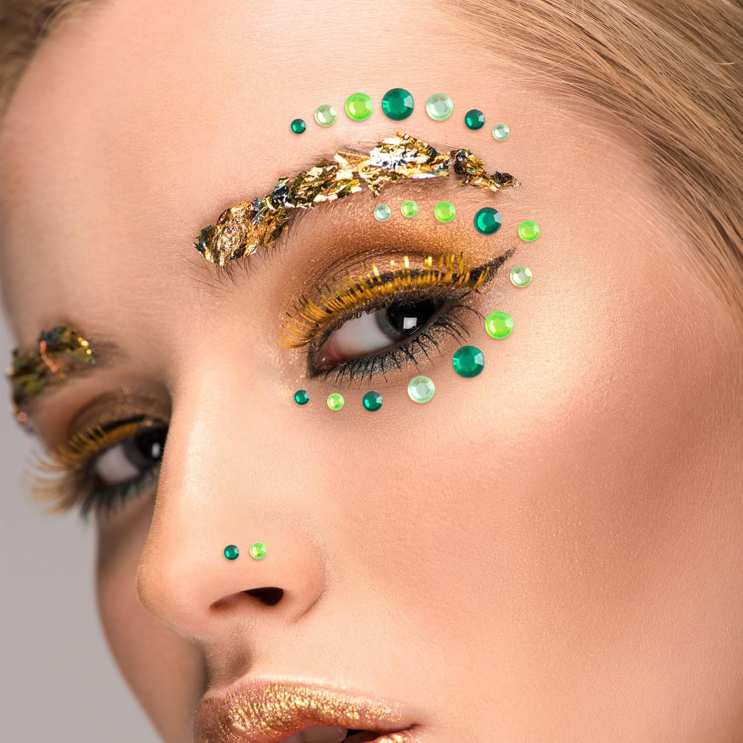 Alpinleux 5 Sheets Green Rhinestone Stickers for Face